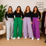 Calça Pantalona Feminina Plus Size em Lãzinha com Amarração e Bolsos