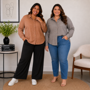 Camisa Feminina Plus Size em Duna Linho com Botões