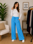 Calça Pantalona Feminina em Tecido Duna com Amarração e Bolsos
