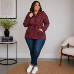 Parka Feminina Plus Size em Lãzinha Pied de Poule com Ajuste na Cintura