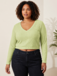 Blusa Feminina Cropped Canelada Plus Size Manga Longa Gola V