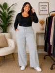 Calça Pantalona Feminina Plus Size em Lãzinha com Amarração e Bolsos