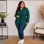 Parka Feminina Plus Size em Lãzinha Pied de Poule com Ajuste na Cintura