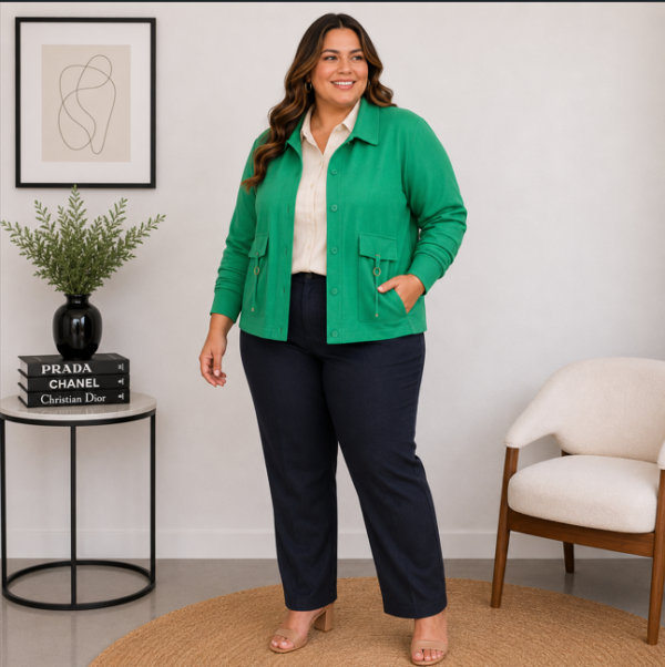 Jaqueta Feminina Plus Size em Lãzinha com Botões e Bolsos