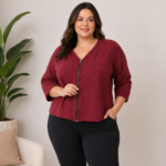 Casaquinho Feminino Plus Size Lãzinha com Zíper Manga 3/4