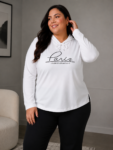 Blusa Feminina Plus Size com Capuz e Estampa Paris