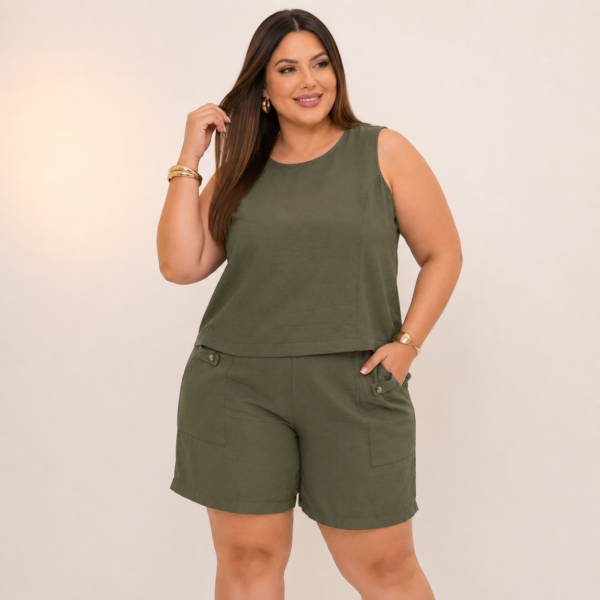 Conjunto Feminino Plus Size Regata e Shorts