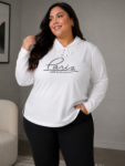 Blusa Feminina Plus Size com Capuz e Estampa Paris