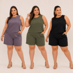 Conjunto Feminino Plus Size Regata e Shorts