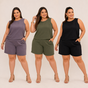 Conjunto Feminino Plus Size Regata e Shorts