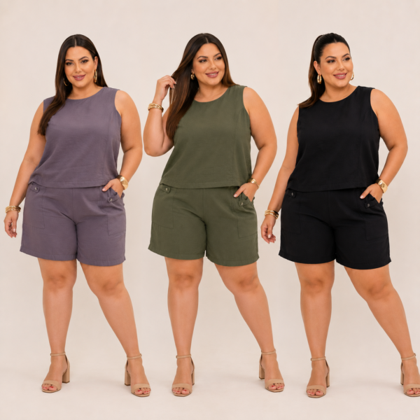 Conjunto Feminino Plus Size Regata e Shorts
