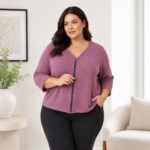 Casaquinho Feminino Plus Size Lãzinha com Zíper Manga 3/4
