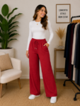 Calça Pantalona Feminina em Tecido Duna com Amarração e Bolsos